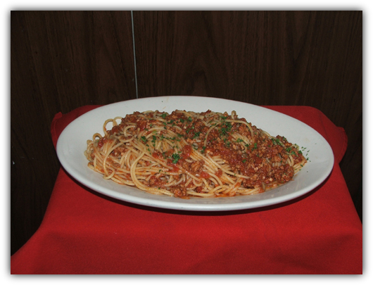 Spaghetttini Alla Meat with meat sauce.