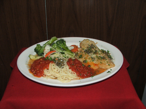 Pengasious Al Limone. White fish sauteed with white wine, lemon and capers.